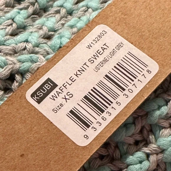 Ksubi Waffle Knit Sweater / Jumper size XS in Mint Blue-Green / Light Gray - Picture 6 of 8